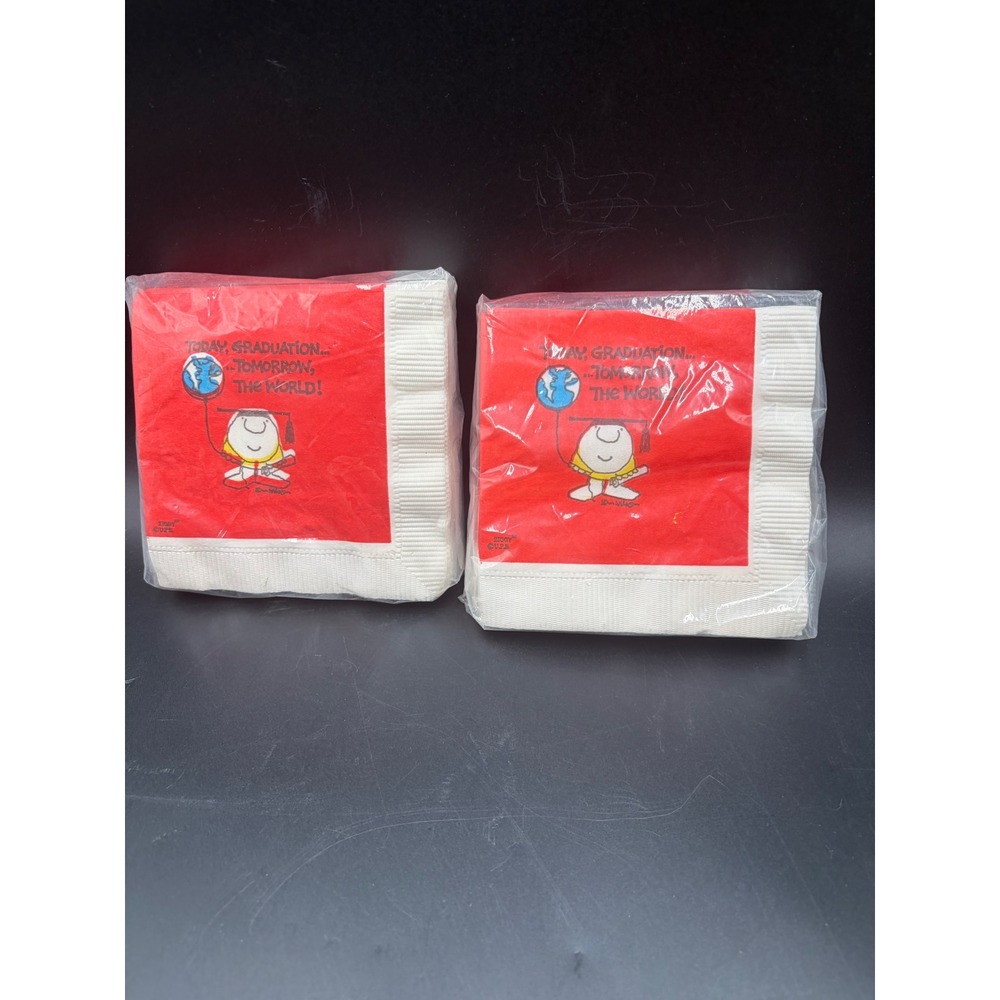 American Greetings Ziggy Graduation Beverage Napkins Set of 2 Red White Vintage